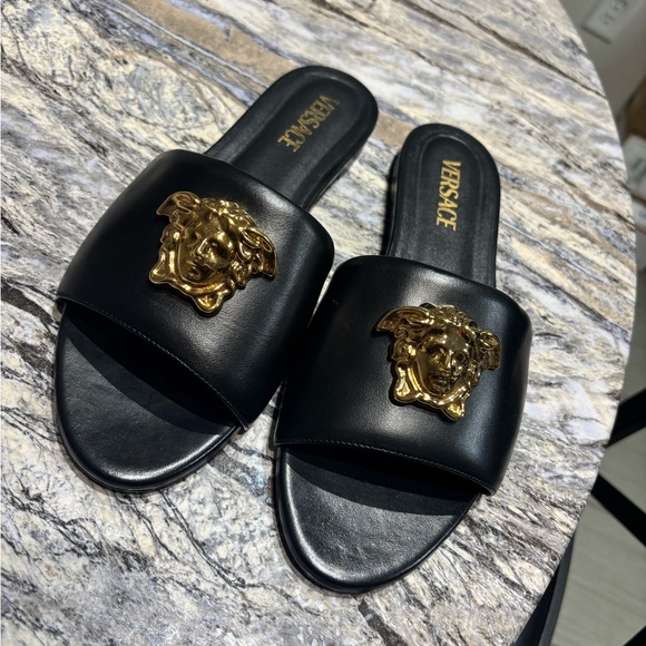 Versace Shoes - Versace Black and Gold Women's Slides